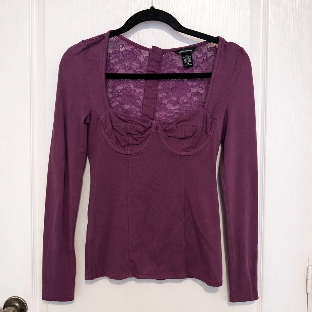 Purple Bustier Long Sleeve Blouse with Lace Back